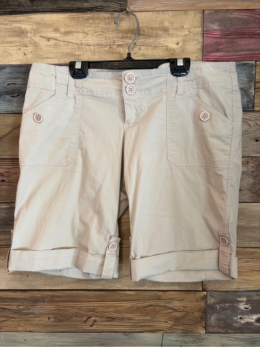 Garage Cream Bermuda Shorts with Button Accents